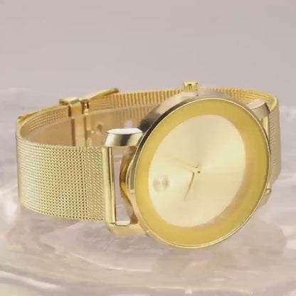 Elegant Golden Tone Women's Quartz Watch, Mesh Strap