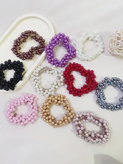 10 Pcs Faux Pearl Decor Hair Ties Elastic Scrunchies Stretchy Bands Bead Ropes Hair Accessories For Women