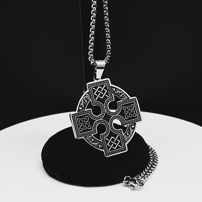 Funky Viking Celtic Knot Pendant Necklace, Stainless Steel Sun Cross Street Hip Hop Men's Chain