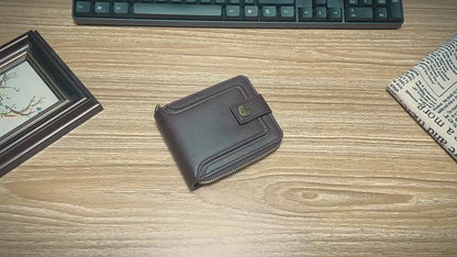 Men's PU Leather Solid Color Business Wallet, Card Holder With Zipper & Button, Gift For Men