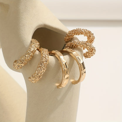 3 Pairs Golden Hoop Earrings Elegant