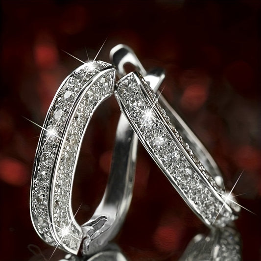 Shiny Rhinestone Decor Hoop Earrings Elegant Luxury Style Zinc Alloy Jewelry Trendy Gift For Women Daily Causal