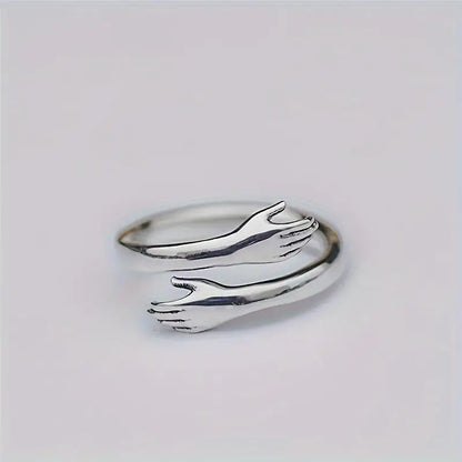 Lover Couple Hug Style Silver Ring, Expression Of Love Gift