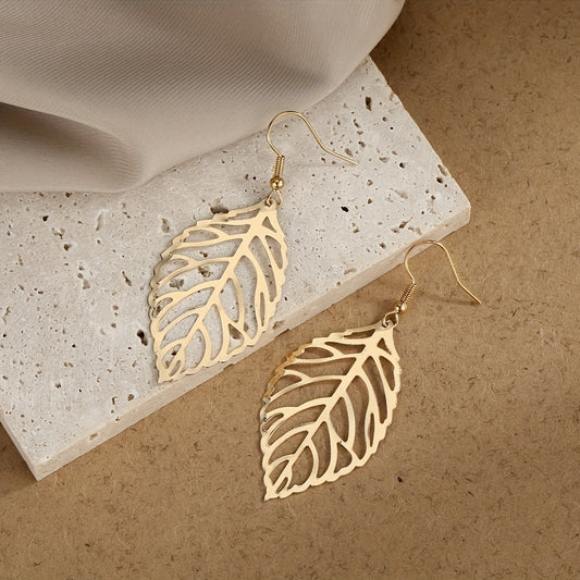 Exquisite Hollow Leaf Design Dangle Earrings