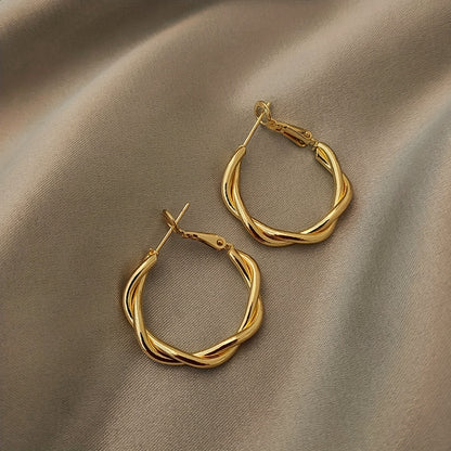 Golden Twisted Pattern Hoop Earrings