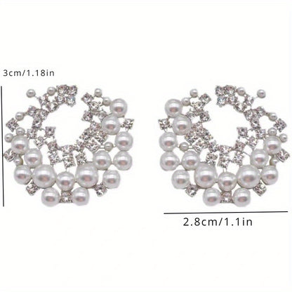 Silver Luxury C-shaped Pearl Earrings Round Zirconia Earrings