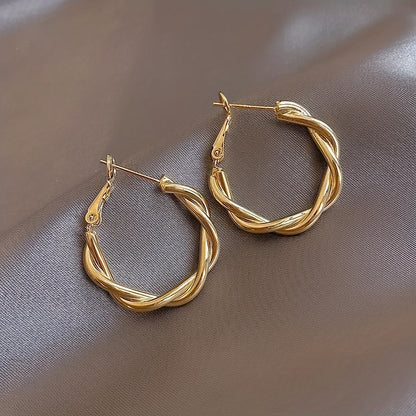 Golden Twisted Pattern Hoop Earrings