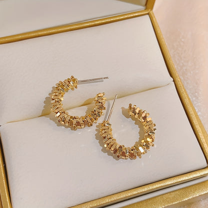 C Shape Golden Hoop Earrings