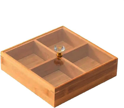 Bamboo Divided Serving Tray Set with Lid : Stylish Presentation for Dry Fruits, Snacks, and Desserts