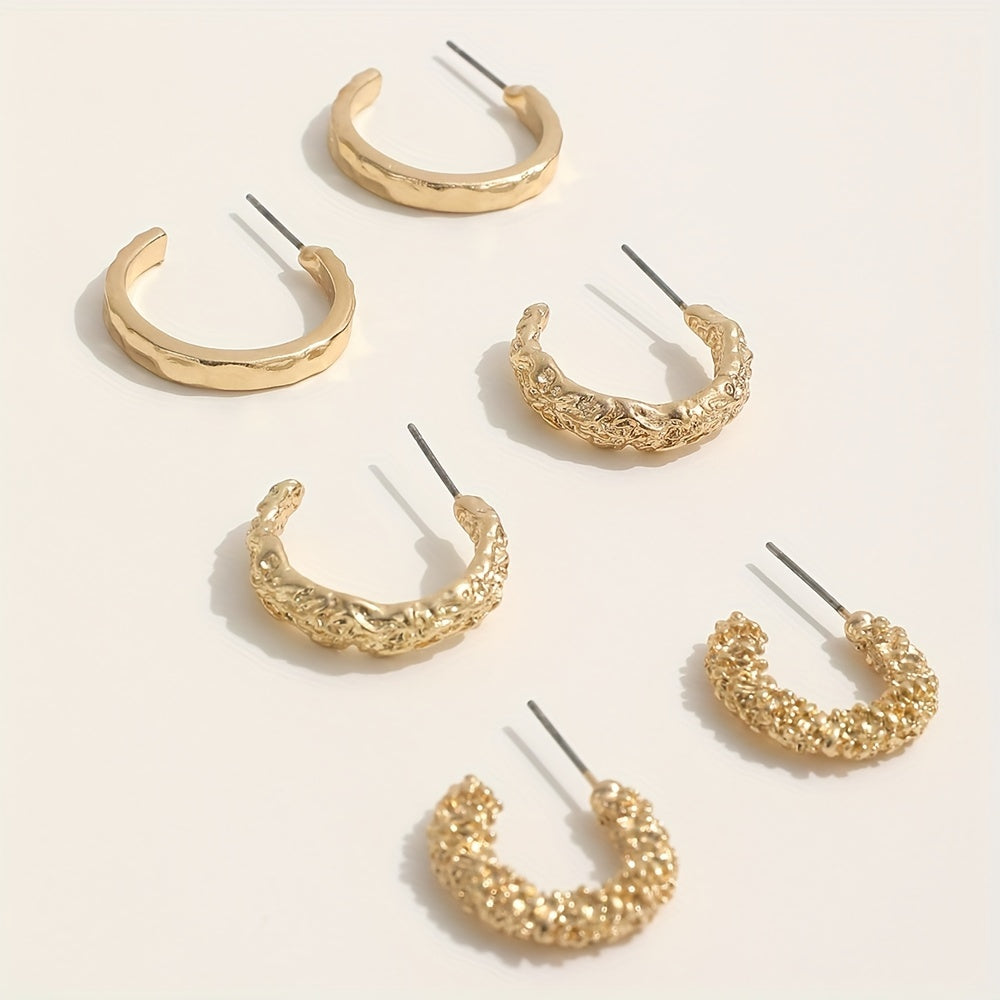 3 Pairs Golden Hoop Earrings Elegant