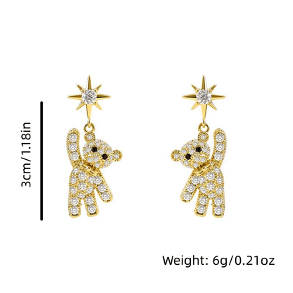 Cubic Zirconia Decor Cute Little Bear &amp; Eight-pointed Star Pattern Stud Earrings