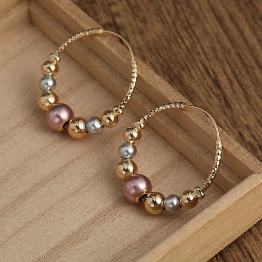 Unique Beads Circle Design Hoop Earrings Copper Jewelry Vintage Elegant Style Suitable For Women
