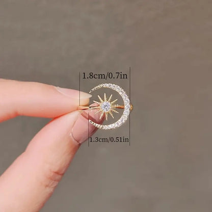 1pc Sun Moon Open Ring Inlaid Shiny Zircon Temperament Unique Finger Ring Jewelry Stylish Accessory Gift