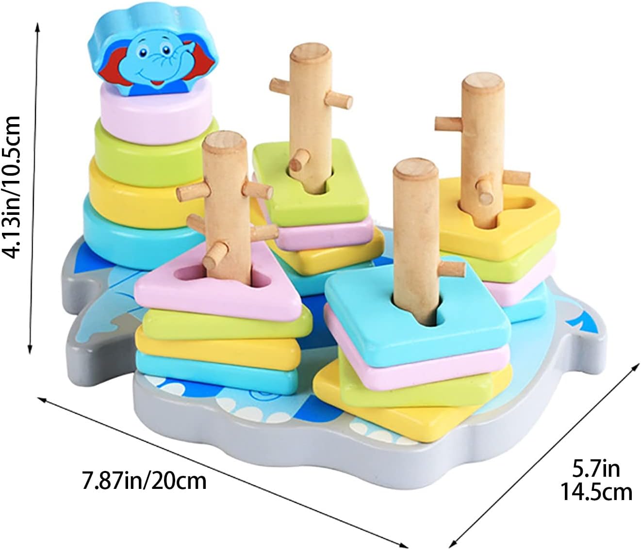 Wooden Five Sets Of Columns Two In One Cartoon Elephant Shaped Sets Of Columns Wooden Early Education Educational Toys Kids for Girls (Sky Blue, One Size)