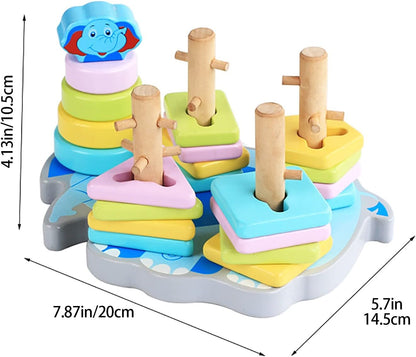 Wooden Five Sets Of Columns Two In One Cartoon Elephant Shaped Sets Of Columns Wooden Early Education Educational Toys Kids for Girls (Sky Blue, One Size)