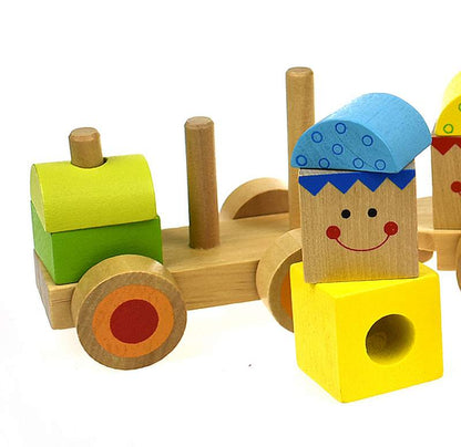 Stacking Train Toys Wood Train For Boys And Animal Trailers- Random Design)