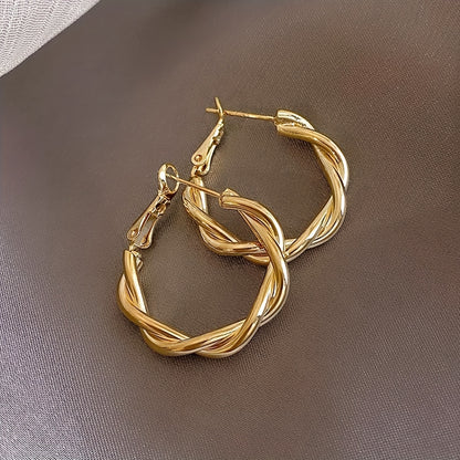 Golden Twisted Pattern Hoop Earrings