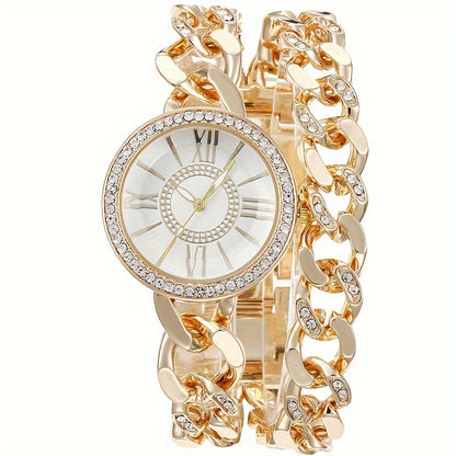 Women's Luxury Rhinestone Quartz Watch Hiphop Fashion Analog Wrap Bracelet Wrist Watch