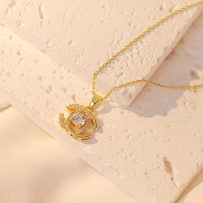 Double C Pendant Necklace With Synthetic Gems Decor, Elegant Style Alloy Clavicle Chain Female Accessories