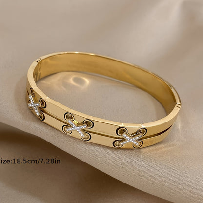 Creative Stainless Steel Bangle Bracelet, Golden Plated Waterproof Jewelry